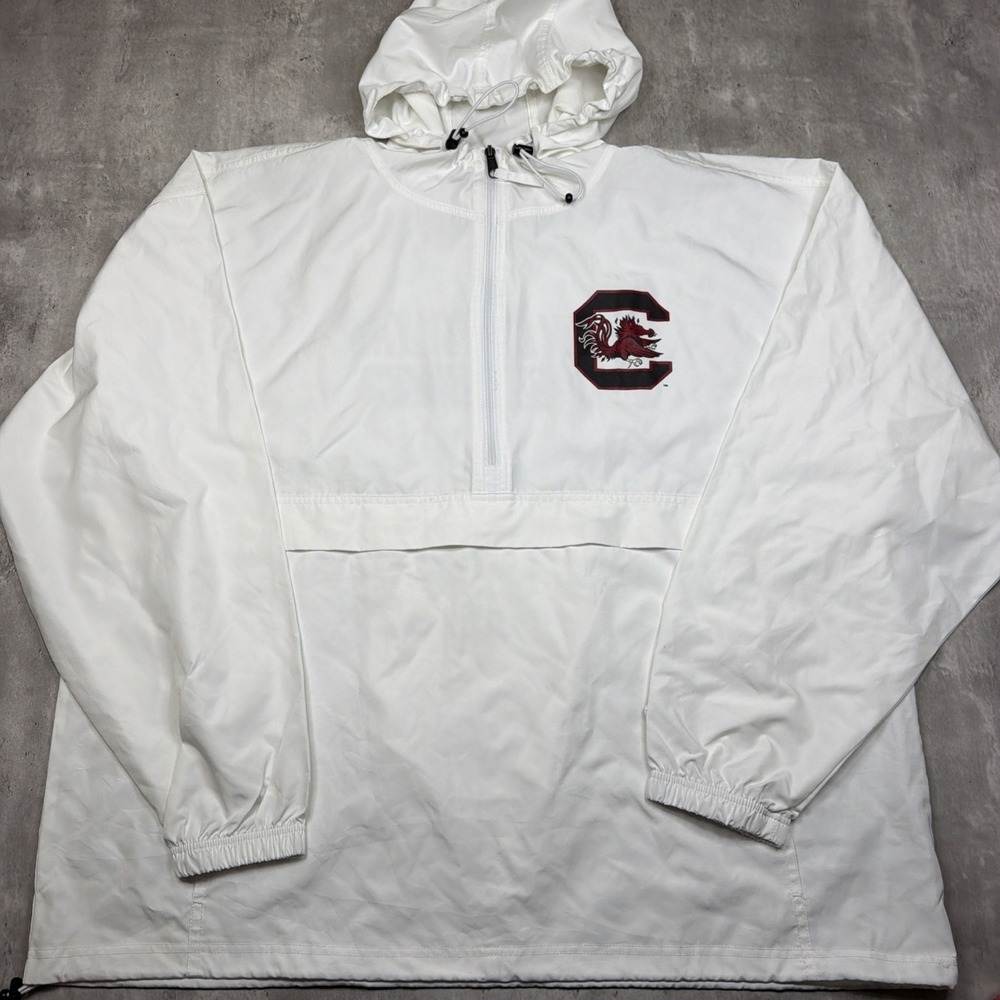 South Carolina Gamecocks Champion Windbreaker Anorak White Hooded XXL Half Zip